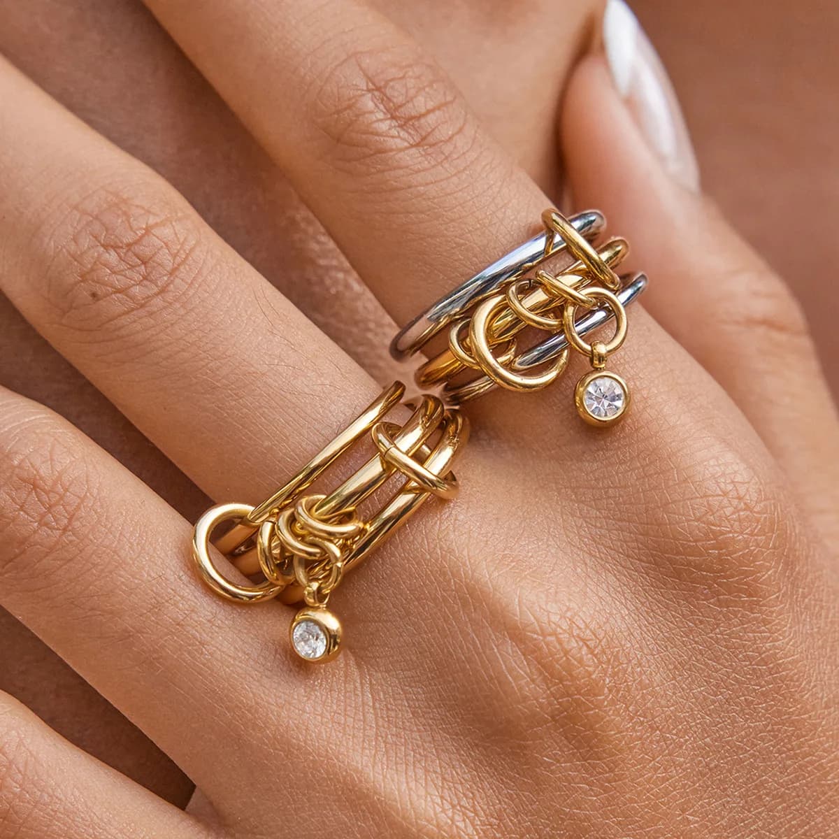 Jewelry zircone simple ring stacked multi-layer titanium steel jewelry that do not fade high-end light luxury ring