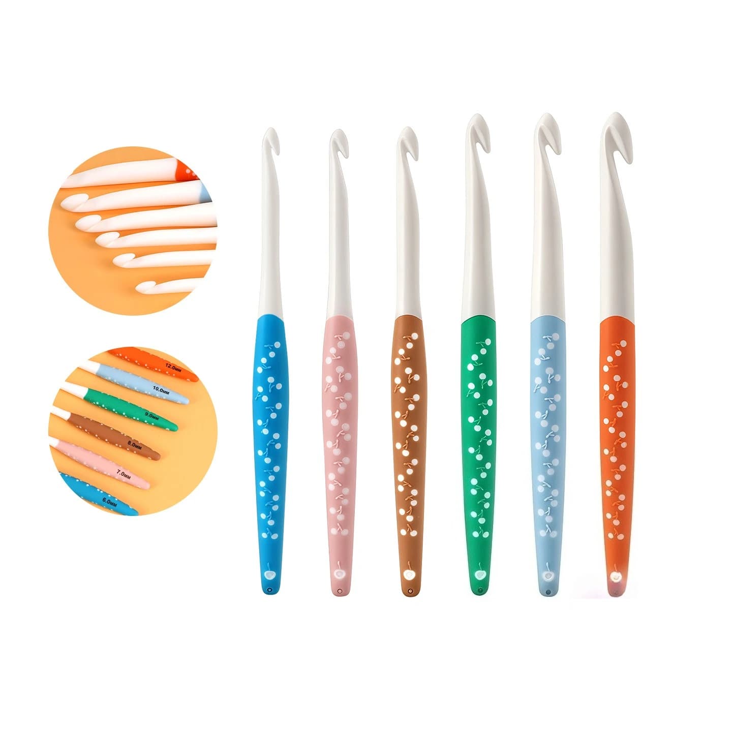 Set di 6 uncinetti in ABS (6,0-12,0 mm), aghi da maglia con impugnatura jumbo colorata per filati grossi, coperte e lavori artigianali