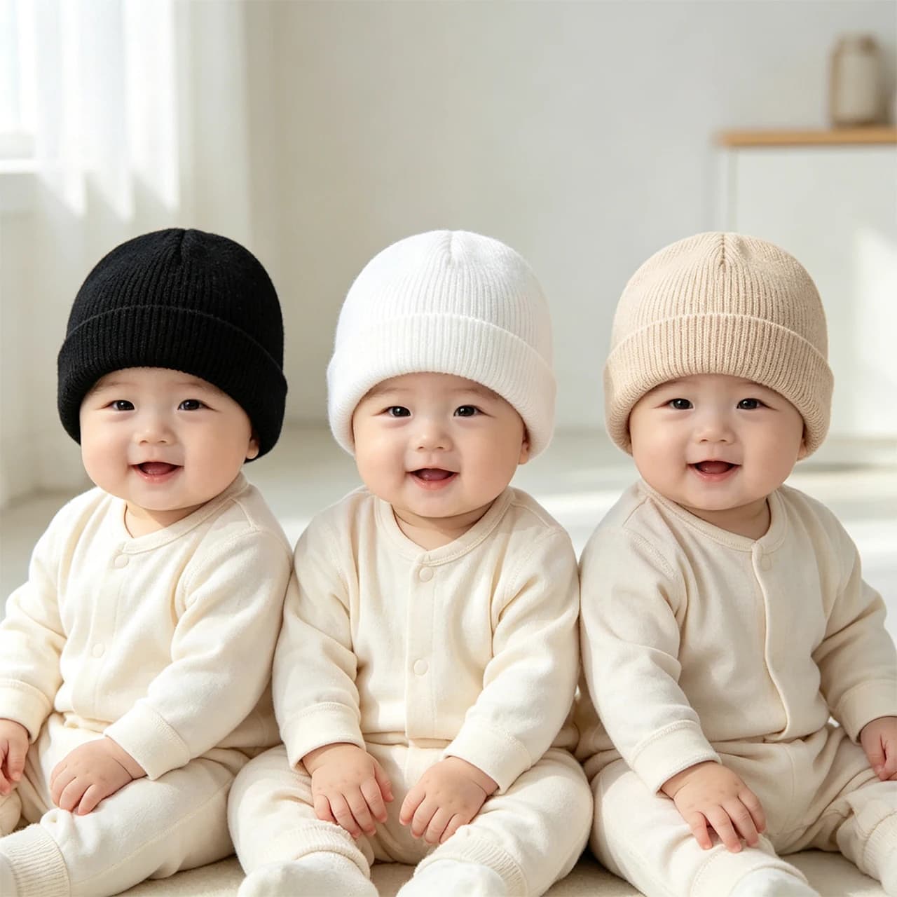 3pcs Kids Beanies Set Winter Children Knitted Hat Solid Color Woolen Crochet Bonnet Anti-Cold Warm Baby Pullover Cap 1-3Year