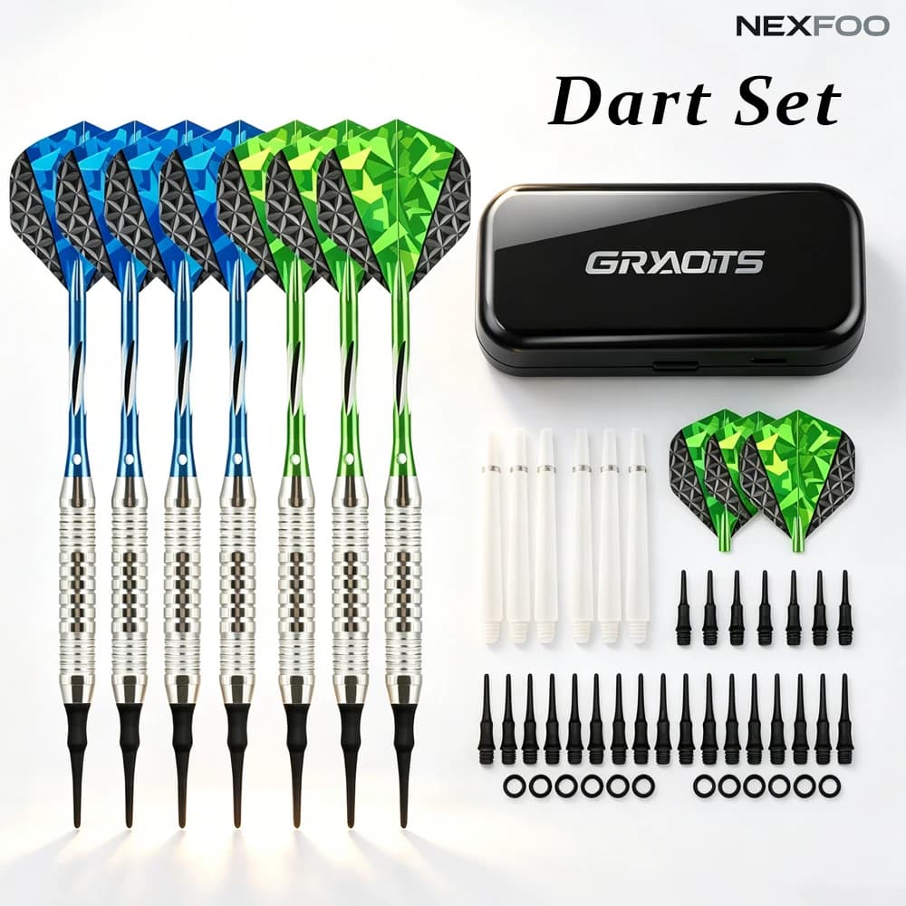 18g Soft Tip Darts Set Professional Electronic Darts Kit with Extra Dart Tips Shafts Flight Protectors Storage Box Party Game