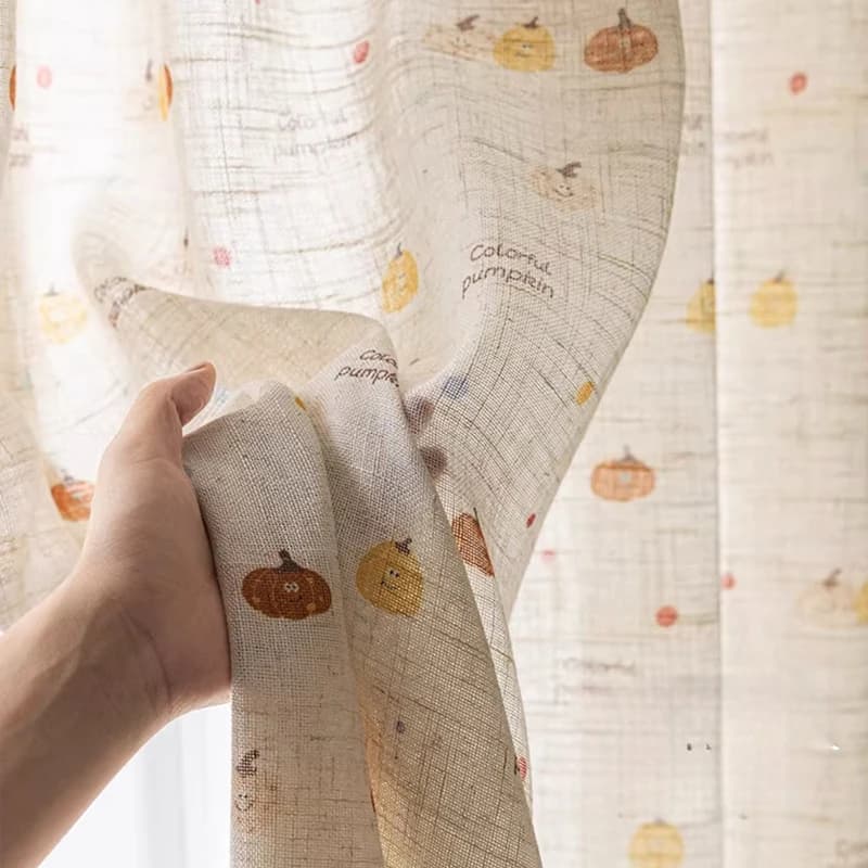 Cute Pumpkin Dopamine Print Linen Jelly Bean Cream for Kids Luxury Curtains for Living Dining Room Bedroom Fashion Elegant