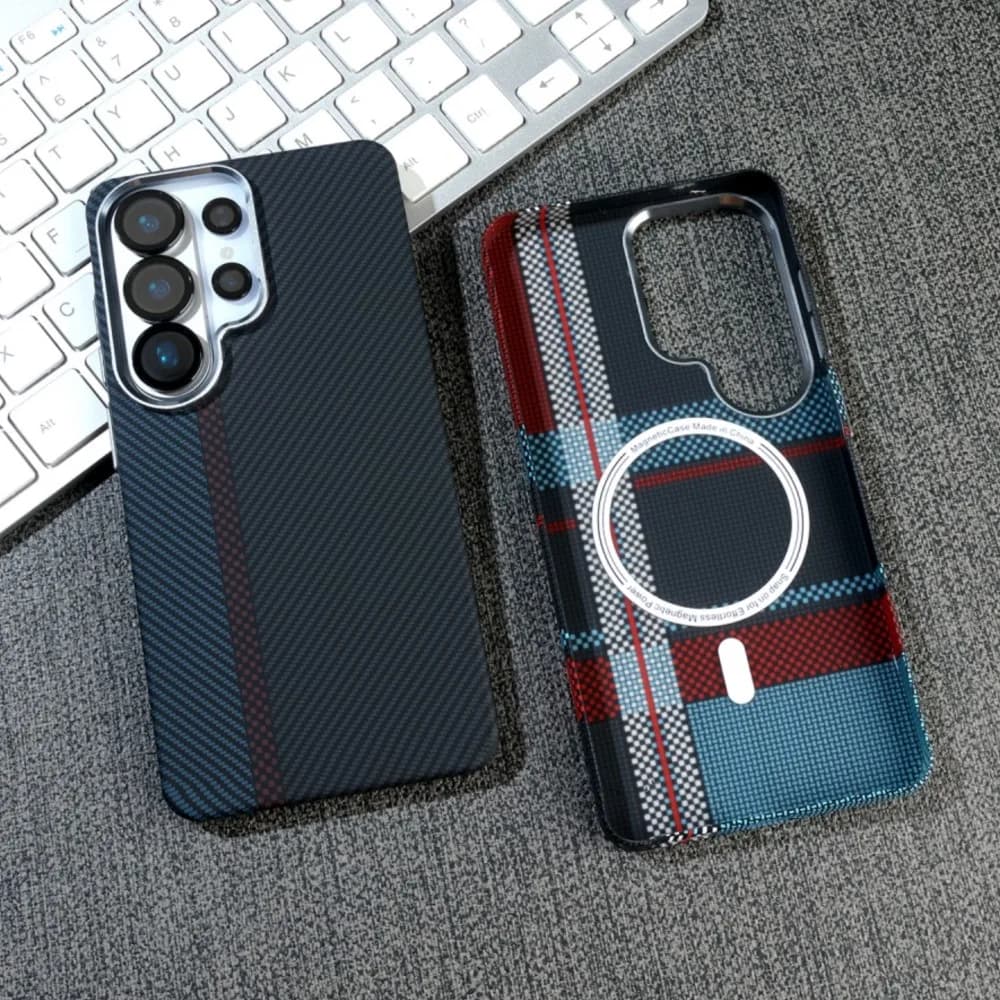 Built-in Magnetic Carbon Fiber Texture Plastic Case For Samsung Galaxy S26 S25 S24 Ultra For Magsafe Alloy Lens Shockproof Cover