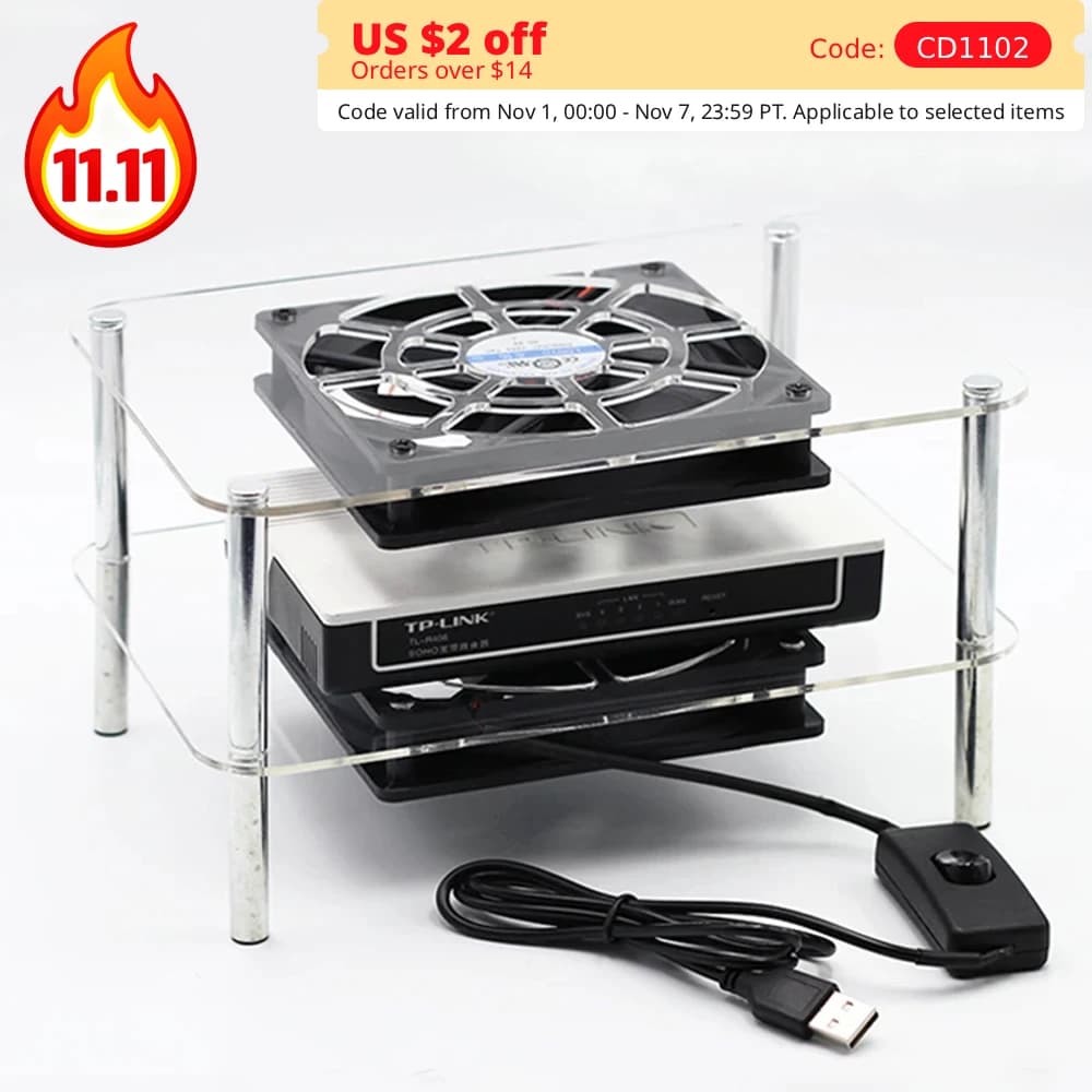 USB Cooling Rack With Fan For Router Optical Modem TV Box Hard Driver Mobile Hard Disk 12cm Silent Fan Heat Sink With Switch