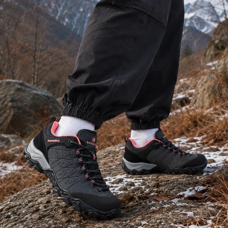 Baasploa Women Hiking Shoes Suede Leather Waterproof Trekking Sneakers Women Comfort Non-Slip Wear-Resistant Outdoor Sneakers