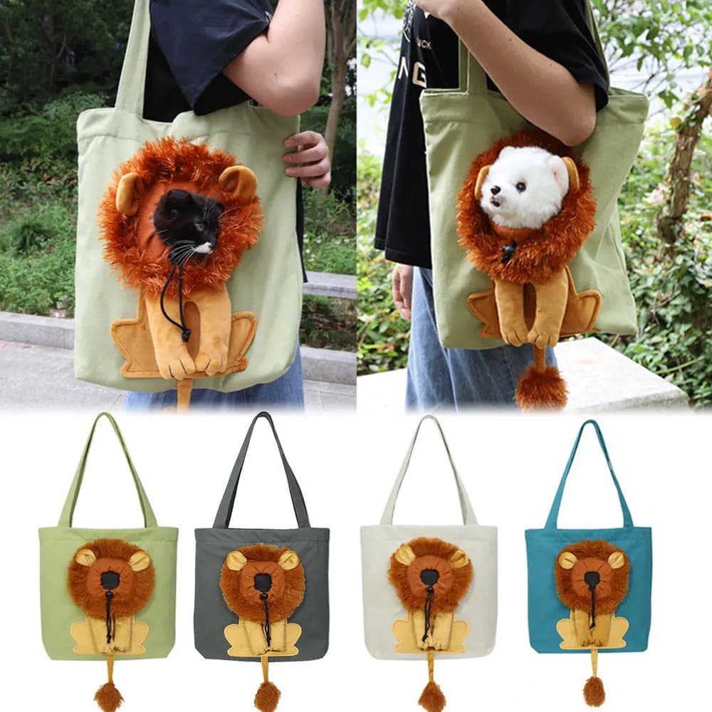 Borsa a tracolla in tela per animali domestici Borsa a forma di leone per gatti Comoda borsa da trasporto per gatti Borsa a tracolla per cuccioli per viaggi