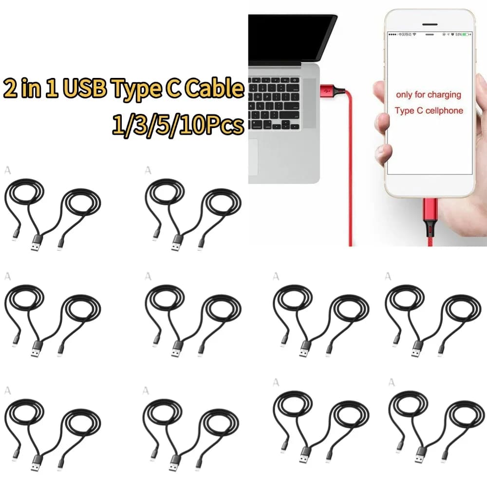 Cavo USB 2.0 Tipo-A Maschio 2 in 1 Doppio Tipo C DC 5V 2.5A per Ricarica Multifunzione Tipo-C Cavo Doppio USB C