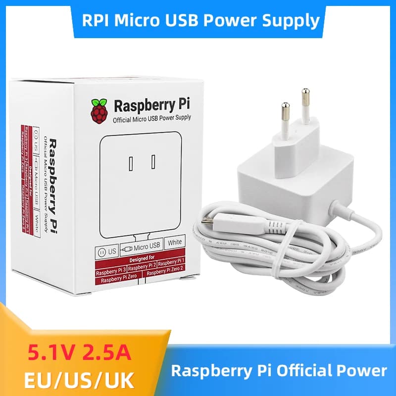 Raspberry Pi 12.5W Power Supply 5.1V 2.5A Micro USB Power Adapter 18AWG Cable for Raspberry Pi 3B 3B Zero 2 W EU US UK Plug