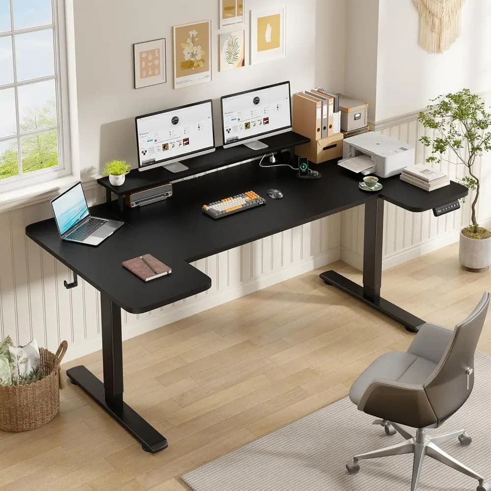 Scrivania Elettrica Regolabile in Altezza 71 con Supporto Monitor, Multipresa e Memoria Altezza per Ufficio Domestico, Sala Studio, Nera