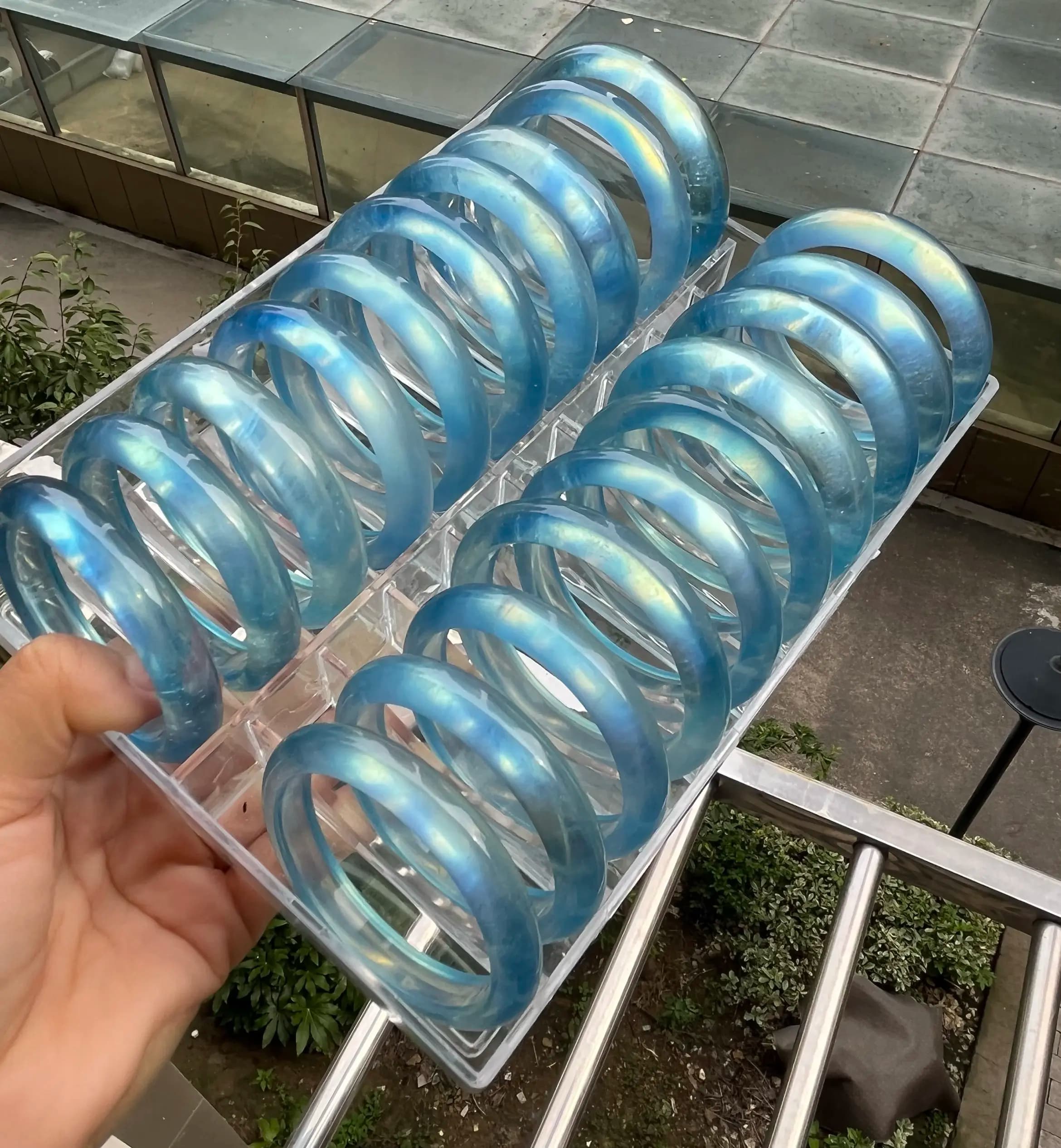 Bracciale in Acquamarina Brasiliana, Colore Blu Ghiaccio Intenso, Effetto Dopamina e Guarigione