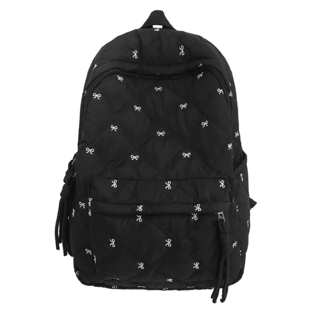 Preppy Style Embroidered Bow Backpack Bownot Embroidery Nylon Backpack Korean Style Portable Students School Bag