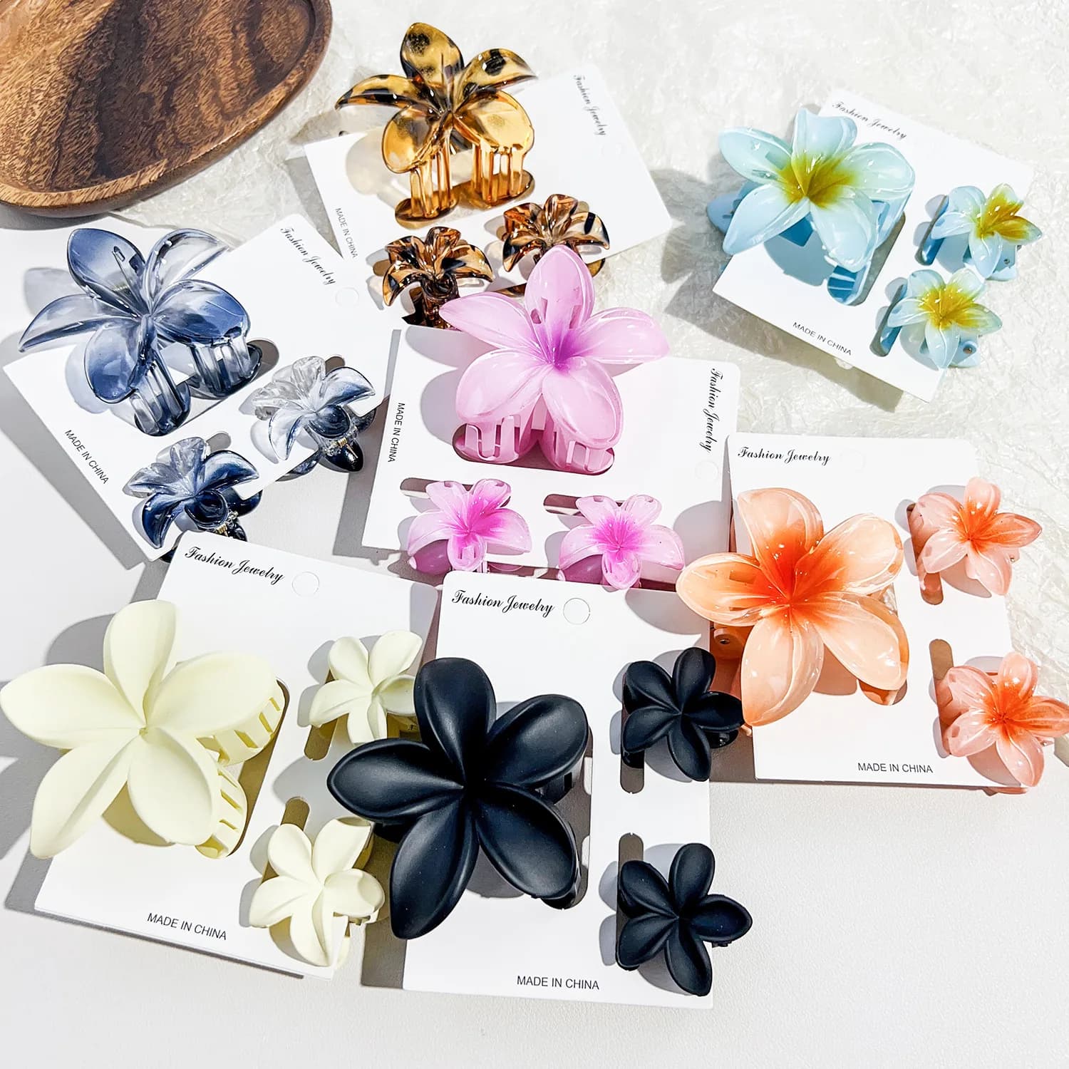 Set di clip per artigli Tropical Plumeria e Bauhinia - Fermagli per capelli con squalo stile vacanza al mare per updo chic da donna