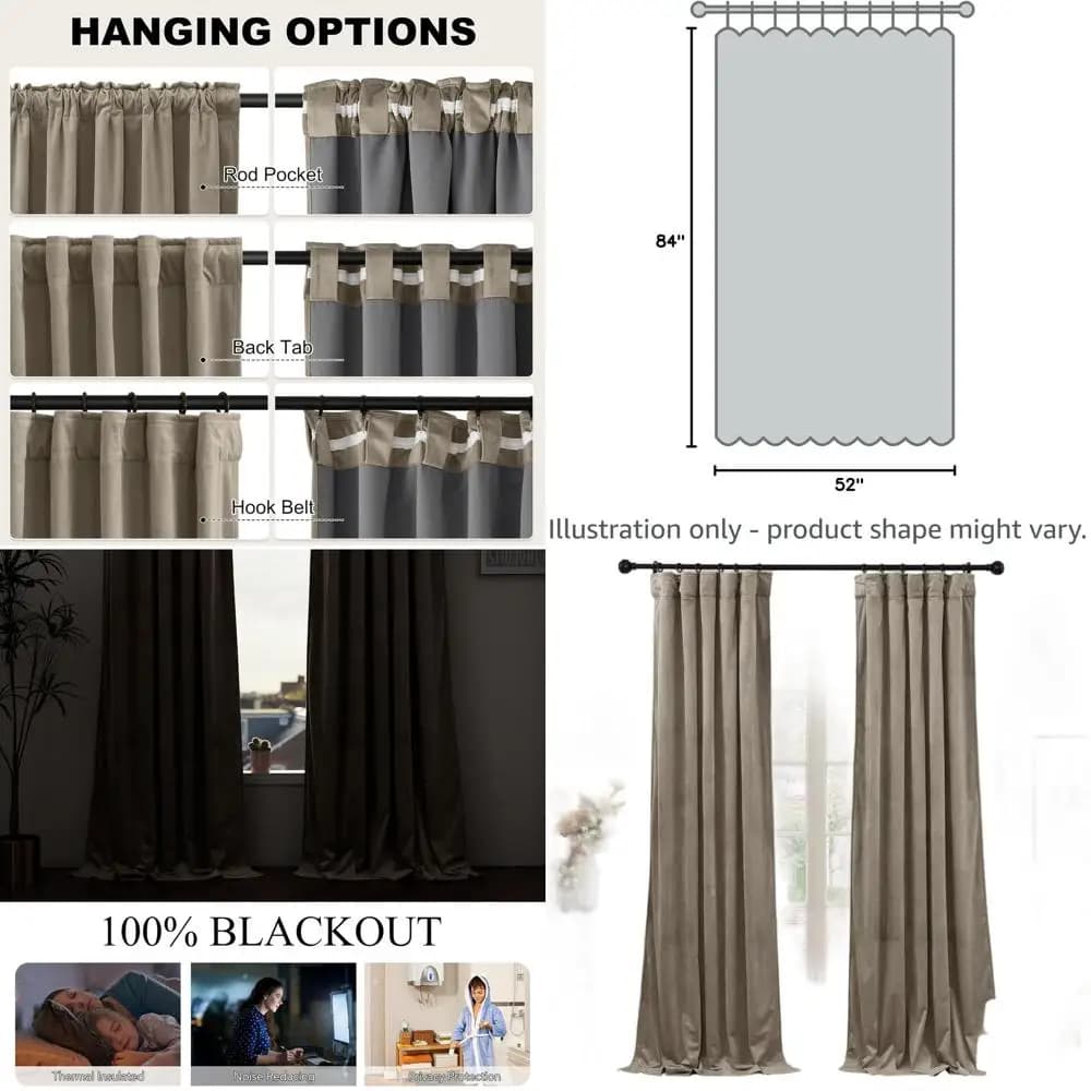Camilian double layer isolated thick curtains, W52xL84, 2 bedroom and living room panels