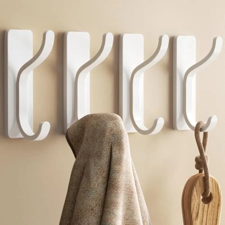Adhesive Wall Coat Hooks - Heavy Duty Stick-On Door Hanger, Metal Hook for Hanging Towel, Purse, Robe, Backpack, Jacket, Clothe