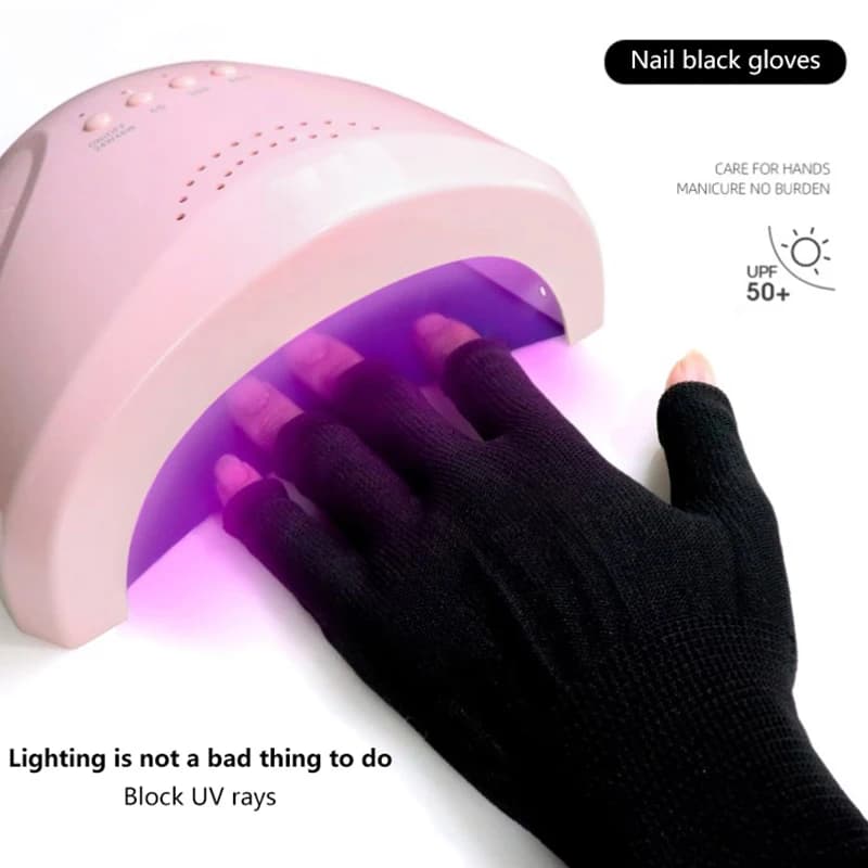 Z. 1 Paio di Guanti Sottili Neri Anti-UV per Unghie, Guanti Senza Dita Protettivi da Gel UV, Strumenti per Manicure e Nail Art, Asciugatore per Unghie con Lampada LED