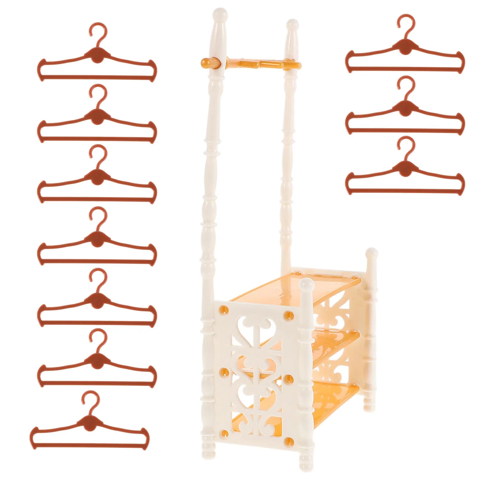 1Set Miniature Dollhouse Garment Rack Elegant European Style Clothes Hanger with Storage Shelf for Mini Clothing Shoes