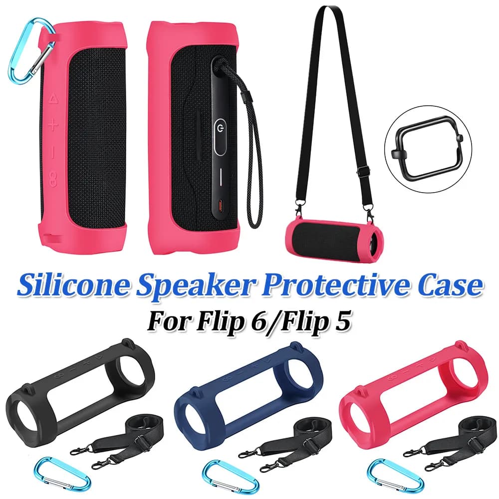 Custodia protettiva per altoparlante in silicone con moschettone, custodia impermeabile per altoparlante compatibile con Bluetooth, portatile per Flip 6/Flip 5