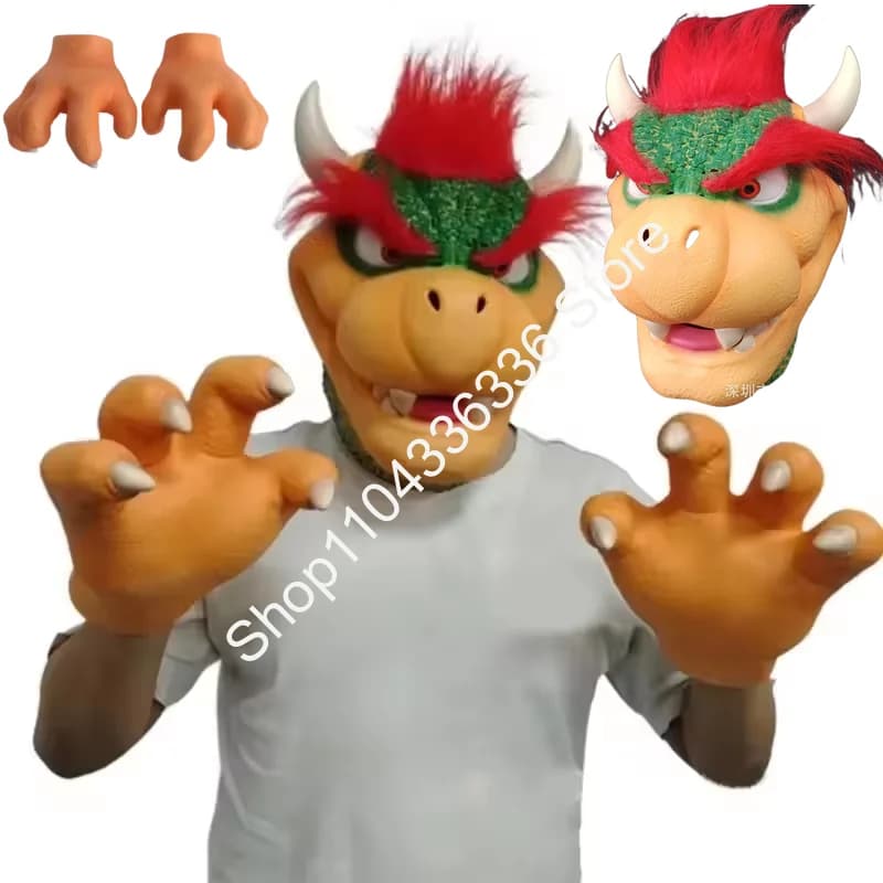 Bowser Puntelli Cosplay Maschera in lattice Anime Halloween Party Giochi di ruolo Maschere Guanti Puntelli per costumi per adulti Accessori Set completo