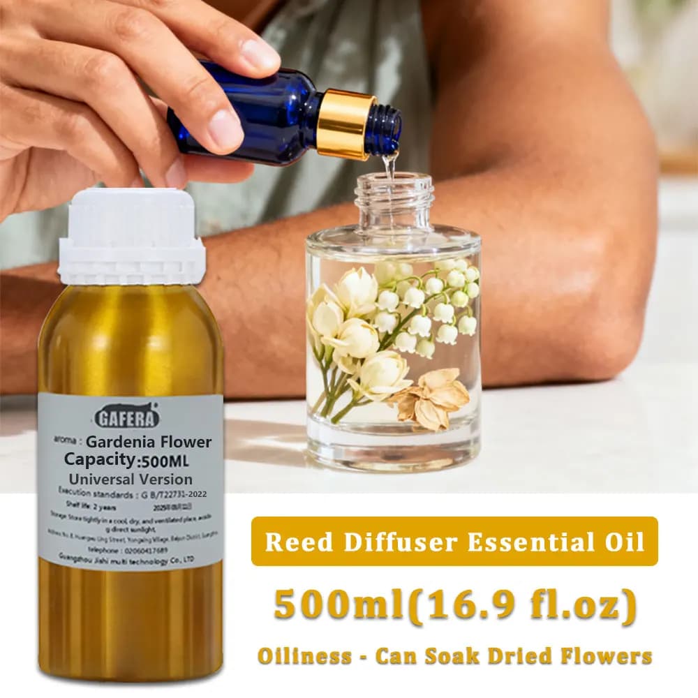 Olio Essenziale di Gardenia GAFERA 500ml (16.9 fl.oz) - Olio Aromatico per Diffusore a Bastoncini e Aromaterapia Senza Fiamma