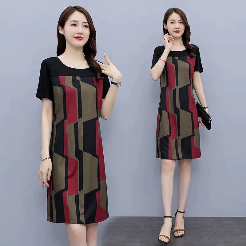 Elegant Cotton-Like Women's Dress Summer New Loose Belly Covering Slimming Midlife Mom Fashionable Large Size Skirt
