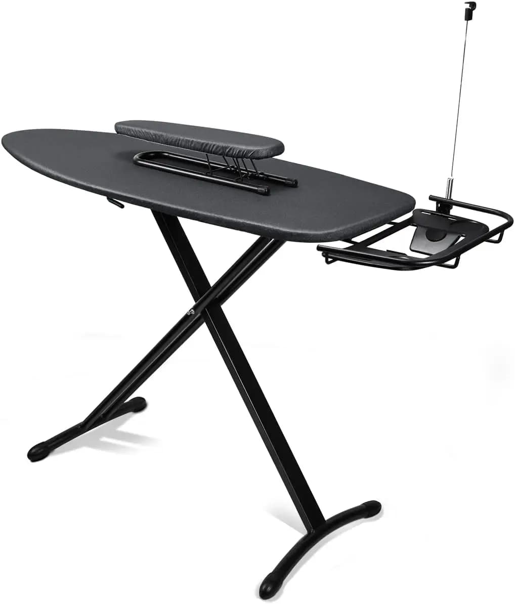 Asse da Stiro Extra Larga in Acciaio con Pannello per Maniche e Supporto Ferro da Stiro Regolabile, Pieghevole, Altezza Regolabile 18"x48"