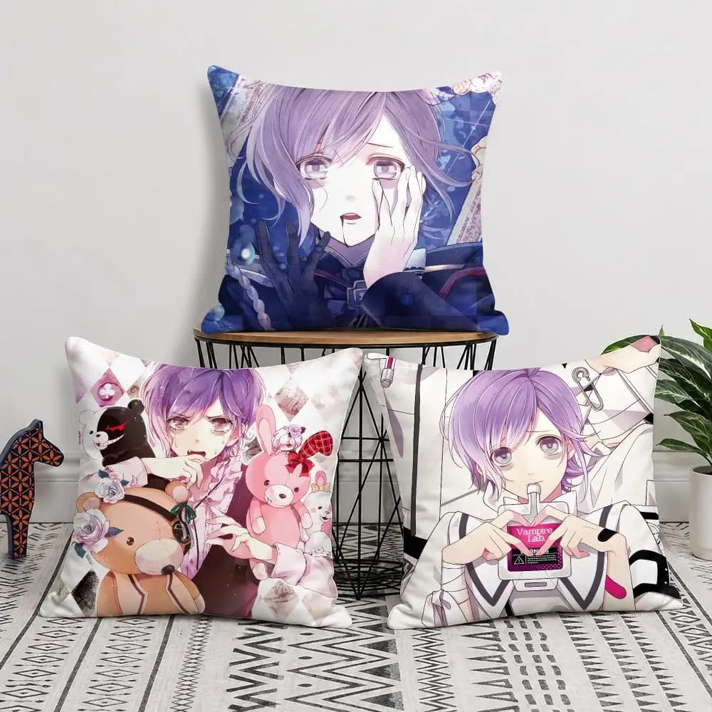Anime D-Diabolik Lovers Cushion Cover Double-Sided Plush Sofa Pillow Covers Organic Breathable Invisible Zipper