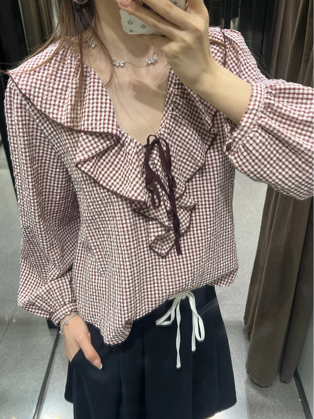Camicia Rossa Vintage a Fiori, Maniche Lunghe, Scollo a V, Stile Casual Autunnale per Donne, Traspirante, con Bottoni, Stile Scolastico