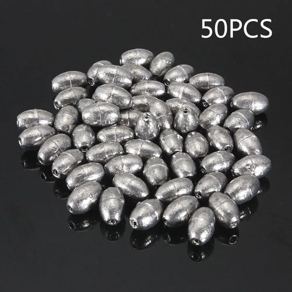 50PCS Olive Weight Split Shot Sinking Bait Angling Gear Lead Sinker Fishing Beads Sinkers
