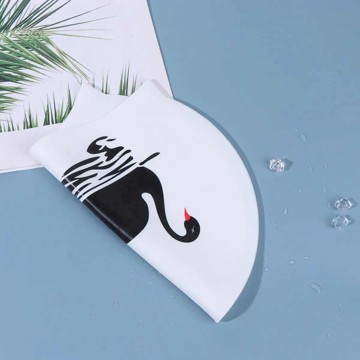 Waterproof silicone swim cap for hair protection, for women with long hair, ear cover, light and flexible