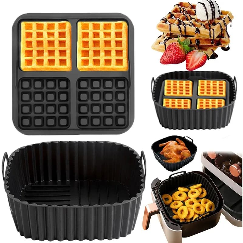 Baking Kit - Square Air Fryer Baking Pan + Square Waffle Mold - Cake Mold, ideal for making waffles, kitchen gadgets