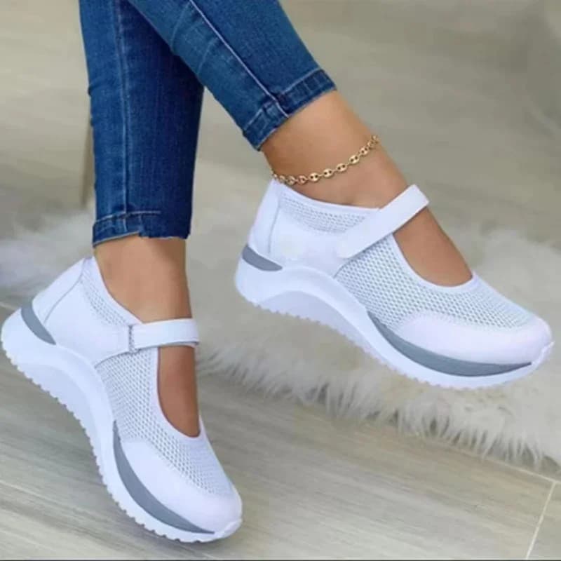 Scarpe singole da donna con suola spessa lavorata a maglia a testa tonda Scarpe da donna casual di grandi dimensioni 36-43 Griglia Scarpe da ginnastica da donna