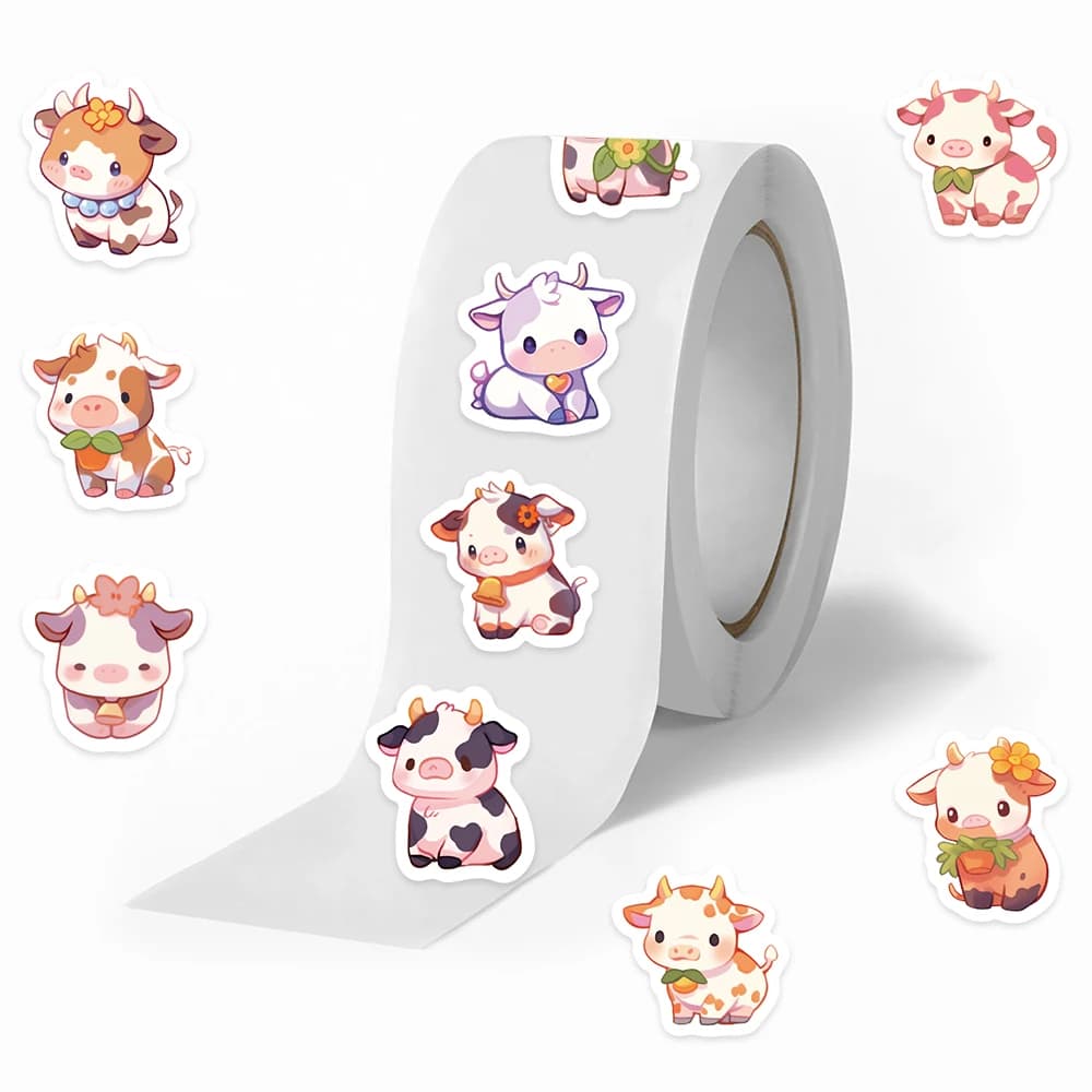500 Pezzi Adesivi Decorativi a Forma di Mucca Cartoon per Laptop, Notebook, Skateboard, Casco, Chitarra, Adesivi Estetici Fai-da-Te, Regali Creativi