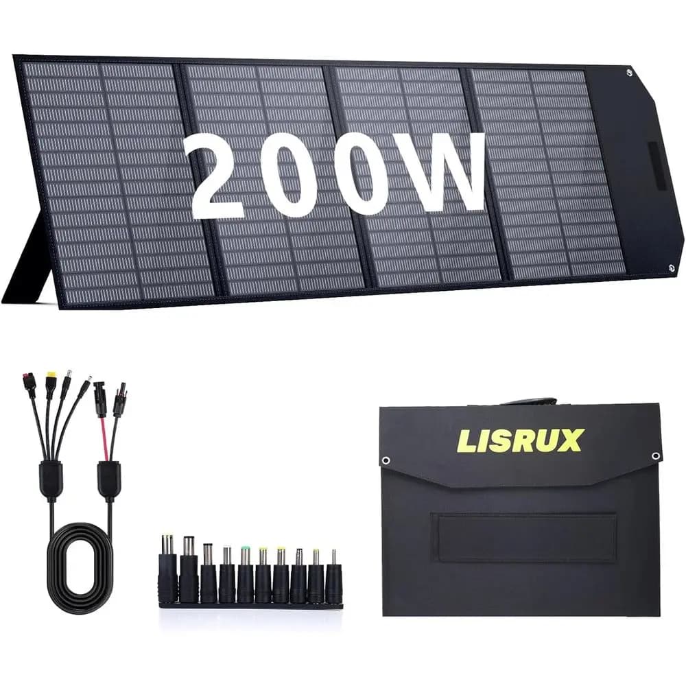 Pannello Solare Portatile da 200W con Funzione di Backup, Pieghevole per Campeggio, Camper e Esigenze di Alimentazione di Emergenza, Impermeabile IP67