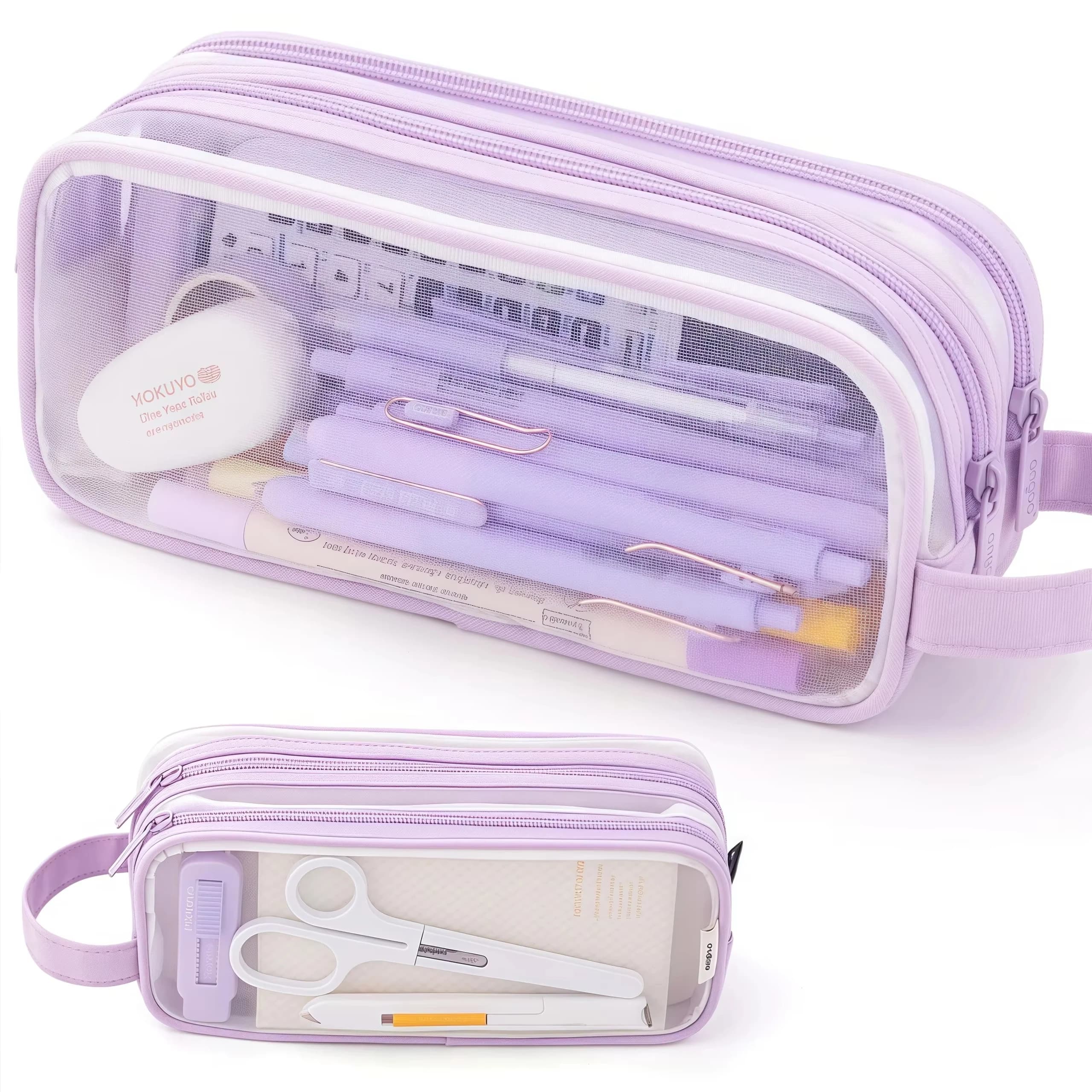 Astuccio grande in rete Astuccio trasparente a doppio strato, borsa cosmetica multifunzionale portatile, adatto per l'ufficio scolastico