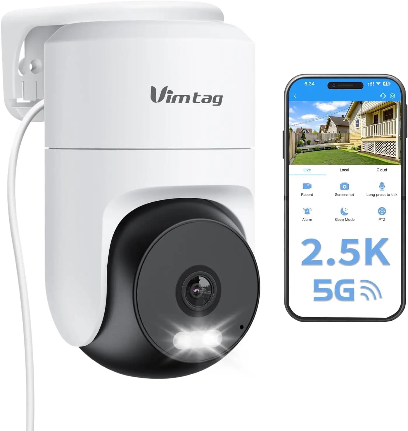 Telecamera di Sicurezza 2.5K con Visione a 360 Gradi ° Telecamera Pan/Tilt, Tracciamento del Movimento, Visione Notturna a Colori, WiFi e Audio Bidirezionale per Sorveglianza Domestica