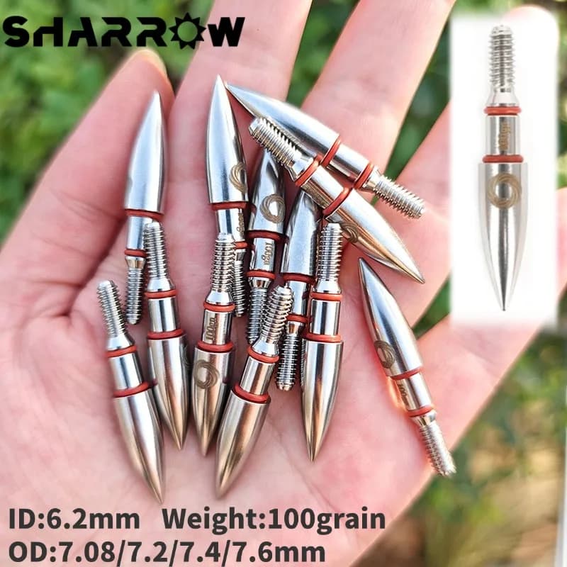 12/24 pz Tiro Con Arco ID6.2mm Punta di Freccia 100 Grani In Lega di Punte di Freccia OD7.08/7.2/7.4/7.6mm Punto di Bersaglio Punta di Freccia, Arco di Caccia tiro