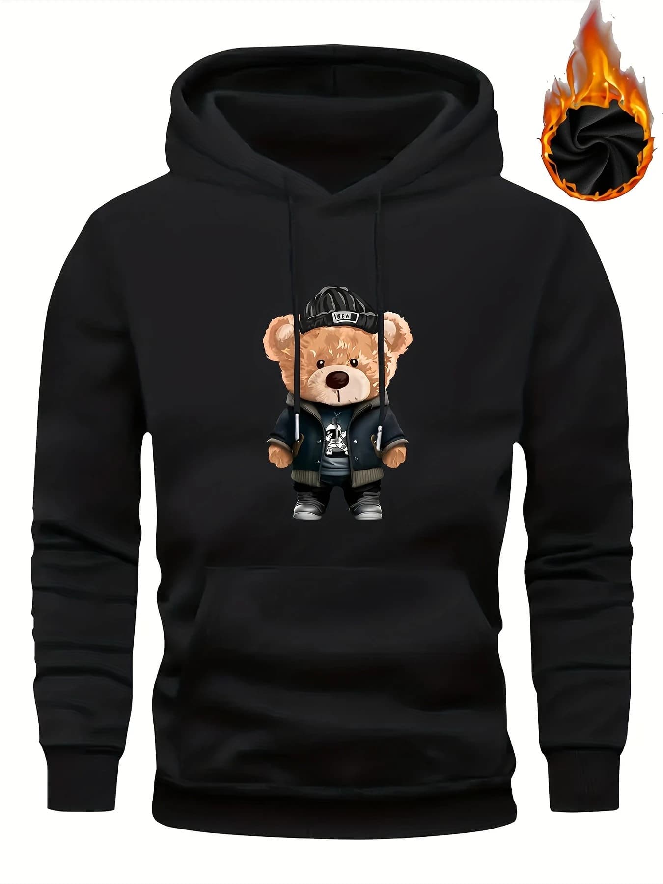 Men's hoodie for heavy loads: print of teddy bears and balloons, winter often, combined with couples, washing machine