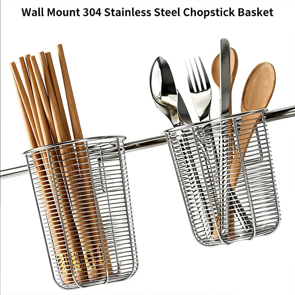 Wall Mounted 304 Stainless Steel Utensil Drying Rack Drainable Anti-mold Chopstick Spoon Fork Storage Basket for Kitchen