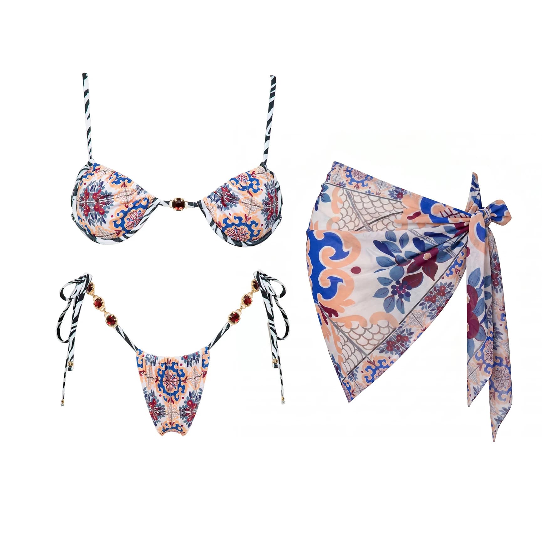 Set 3 Pezzi Micro Bikini Sexy da Donna, Nuovo Costume da Bagno 2026, Stampa Floreale, Costume Intero Femminile, Bandeau, Biquini, Abbigliamento da Spiaggia, Sarong