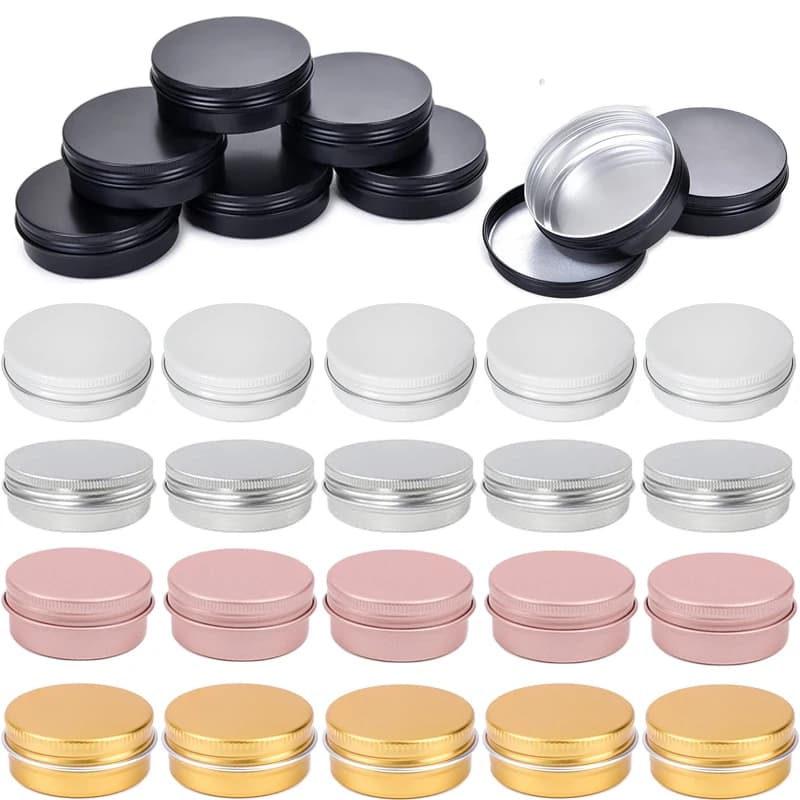 100Pcs/lots 5g-60g Metal Round Cosmetic Tins Aluminum Empty Candles Cans Storage Jars with Screw Lids For Lip Balm Salve Spices