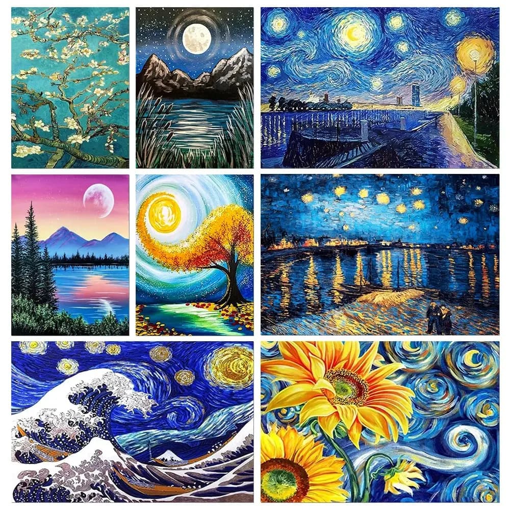 Kit Pittura Diamante 5D Fai da Te Paesaggio Cielo Stellato, Ricamo a Punto Croce con Diamanti, Mosaico di Strass, Decorazione Artistica per la Casa