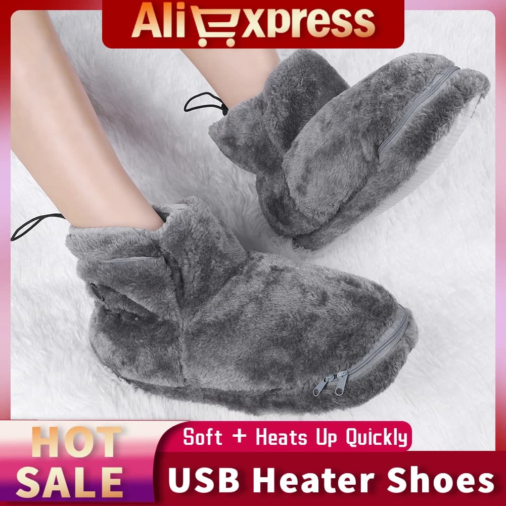 Scarpe da piede riscaldate USB unisex Stivali da neve caldi invernali Comode pantofole elettriche calde in peluche Scarpe riscaldate elettriche ricaricabili