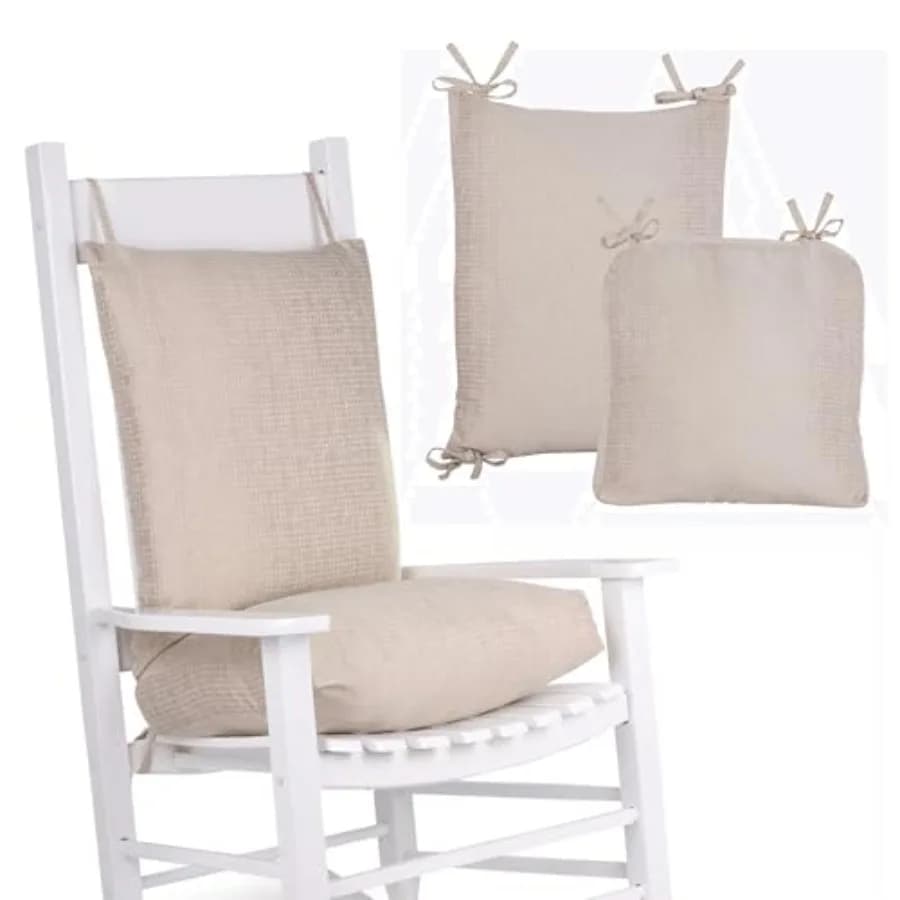 Cuscini per Sedia a Dondolo da Interno, Set Grande, Design Moderno Senza Trapuntatura, Tessuto Premium Color Crema Champagne, Superficie Antiscivolo e Sicura