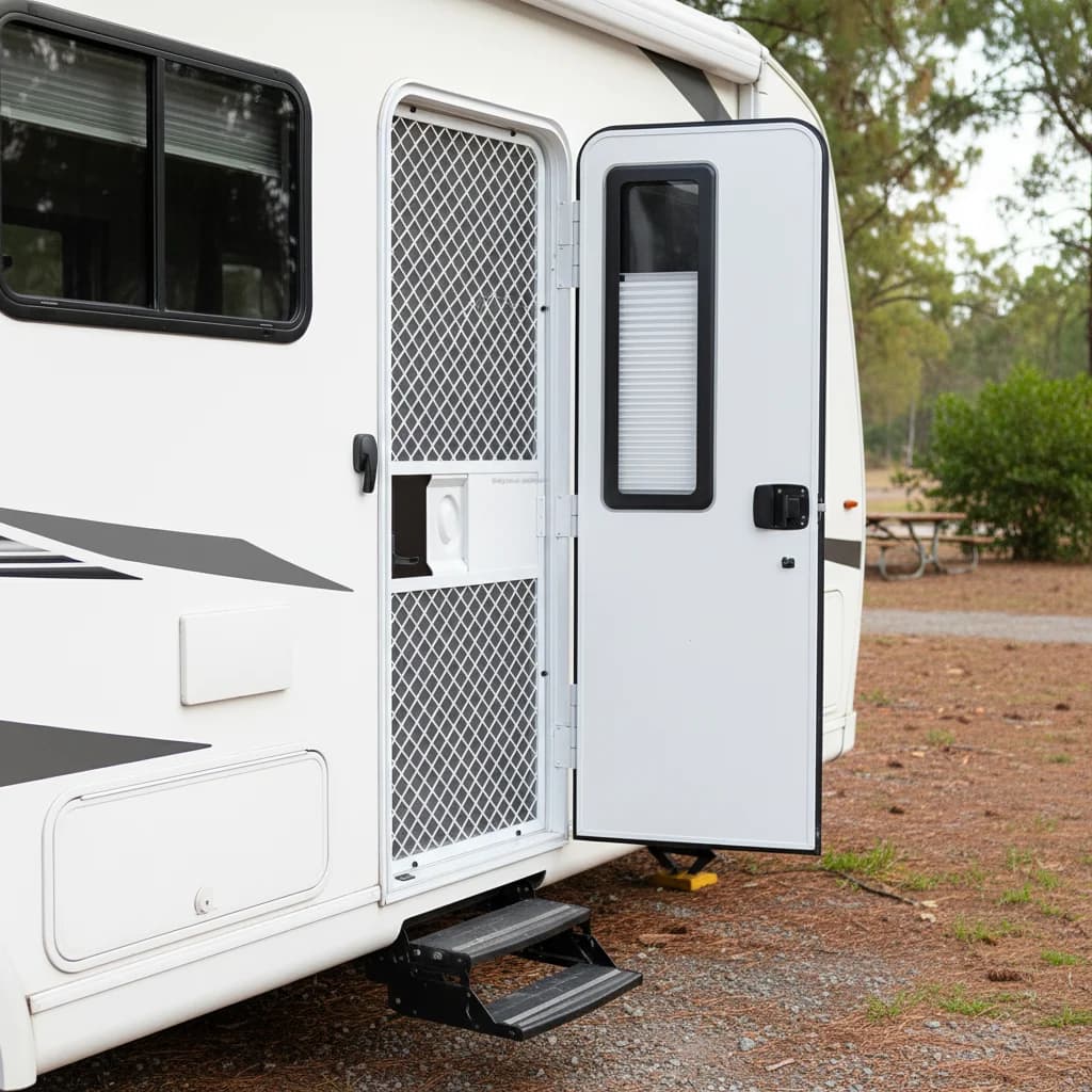 Customized Aluminum Frame Camper RV Door with Screen Door & Sun Blind Window