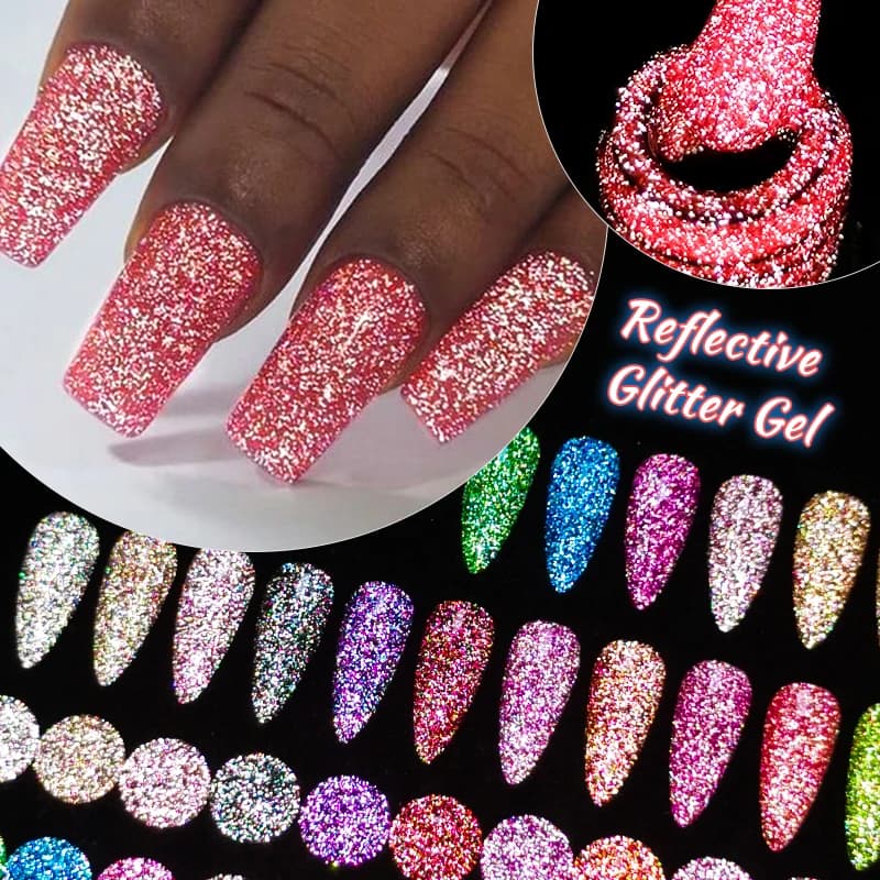 Smalto per unghie riflettente GlitterGel da 7 ml Semi-permanente color argento scintillante brillante Soak Off Nail Art Vernice UV Forniture per unghie