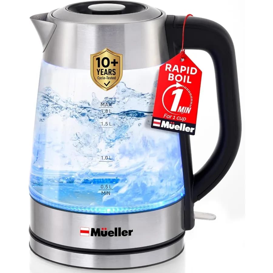 Bollitore Elettrico Rapido 1.8L in Vetro Borosilicato e Acciaio Inossidabile Senza BPA con Luce LED e Spegnimento Automatico