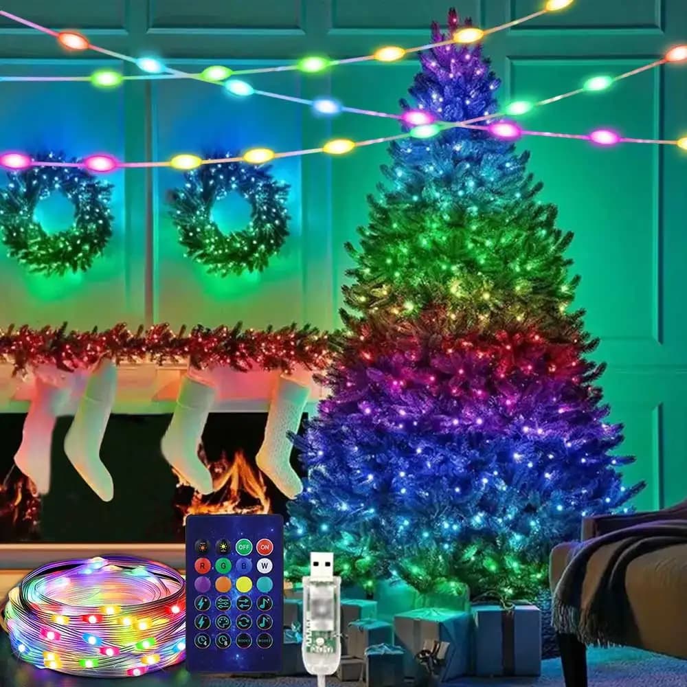 40M RGBIC LED String Bluetooth USB Musica Sogno Colore Luce WS2812B 5V Natale Festa di compleanno Ghirlanda Decor Lucine Casa