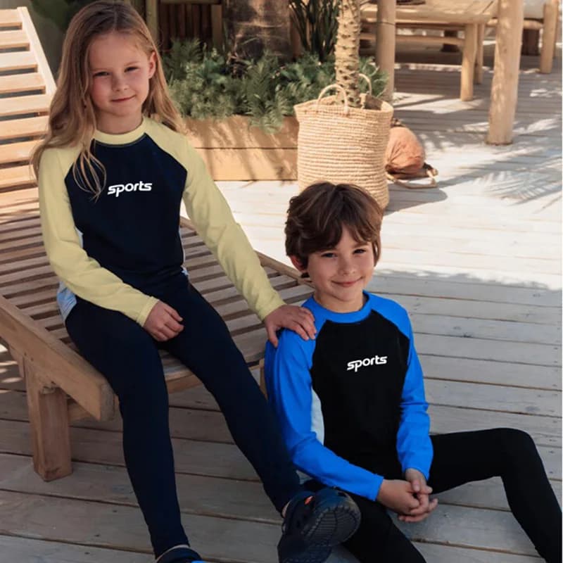 2026 New Two Piece Bathing Suit for Girls Boys Cartoon Split Long Sleeve Rash Guard Sun Protection Swimsuit for Teenagers