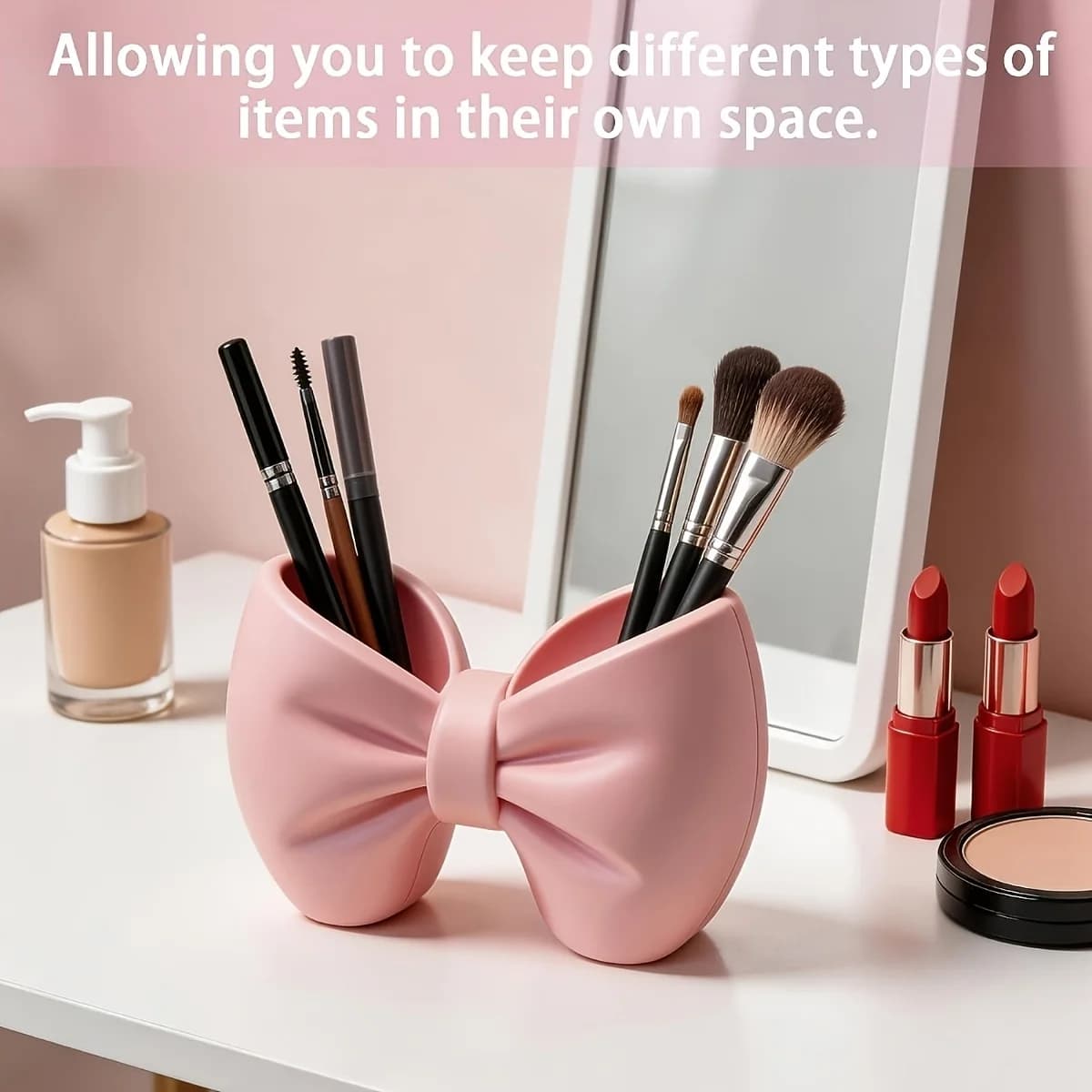 Cosmetic storage box, bow-shaped storage box, toothbrush holder, suitable for storing makeup brushes, eyebrow pencils