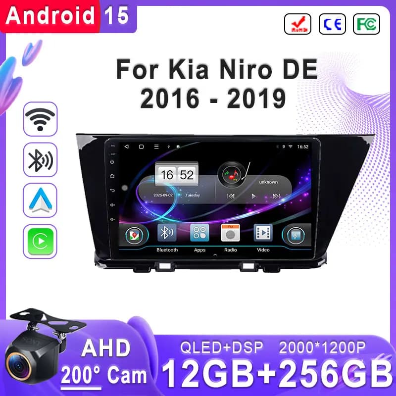Schermo Incell Android 15 2K per Kia Niro DE 2016 - 2019 Touch Screen Stereo Navigazione CPU ad alte prestazioni Dash Cam BT