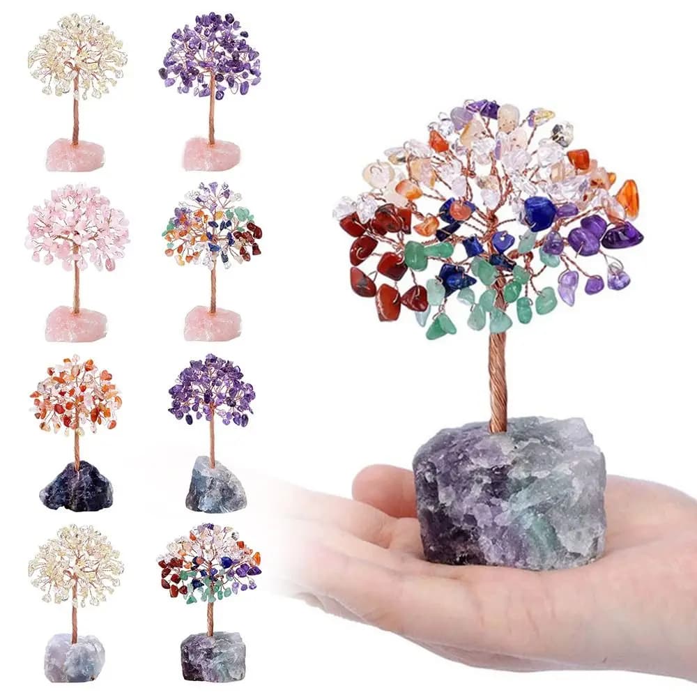 Cristallo Filo di Rame Avvolto Albero dei Soldi Reiki Chakra Pietre Artigianato Agata Fluorite Base Piante in Vaso Feng Shui Alberi Decorazioni per la Casa